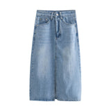 Znbbw New Denim Split Design Medium-Length Skirt 2569999