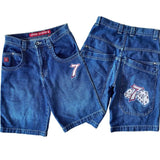 Znbbw Shorts, Y2K Pants, Harajuku, Hip-Hop, Lucky Seven, Vintage Blue Baggy Jeans