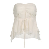 Solid Color Pleated Sexy Holiday Style Brassiere 2024 Side Invisible Zipper Hem Irregular Vest Girl