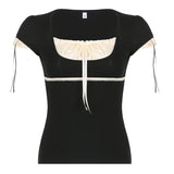 Street Fashion Winter Ebay Color Splicing Lace Square Tie Fresh And Sweet Blouse Girl