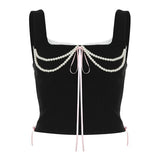 French Court Lace Lakeside Waistband Little Sexy Pure Desire Girl Sling Vest 2024 Spring And Summer New Style
