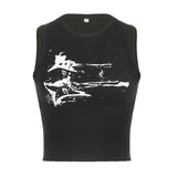 2025 Summer New Personality Trend Ins Street Fashion Guitar Graffiti Printed Threaded Vest Girl