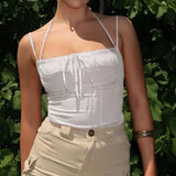 Pure Desire White Sling Top Chest-Shaped Slim Lace Lace Belt Bare-Back Girl Vest 2024 New Fashion