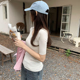 V-Neck Slim Short-Sleeved Sweater Women's Spring And Summer New Thin Medium-Sleeved T-Shirt Five-Cent Sleeve Blouse
