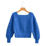 Znbbw New Square Collar Long-Sleeved Twist Textured Short Sweater In Autumn