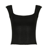 Gentle Style Small Lace Pleated Square Collar Short-Sleeved T-Shirt Ins Girls Fresh Wear Bare-Back Blouse 2024