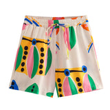 Znbbw Summer Style Fluffy Sleeve Printed Shirt Printed Home Pants Printed Shorts Set