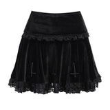 Znbbw Dark Design Embroidered Lace Skirt 2024 Winter High Waist New Black Half Skirt