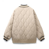 Znbbw And Winter New Tricolor Knitted Spliced V-Collar Loose Version Cotton Jacket