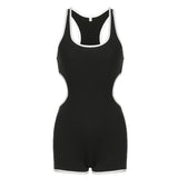 2025 Summer New Women's Dress Slim, Thin, Color Bag Edge Hollowed-Out Waist Sexy U-Collar Jumpsuit
