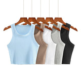 Znbbw New Round Collar Solid Color Sports Short Blouse With A Slimmed Edge, A Small Vest.