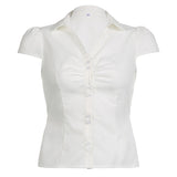 2025 New Summer Women's Wear Small Pleated Leisure Buckle Solid Color Simple Back Strapped Short-Sleeved Shirt