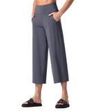 Znbbw Wide-Leg Pants Nine Cents Solid Color Pocket Loose Comfort Sports Leisure Wear Fitness Yoga Pants
