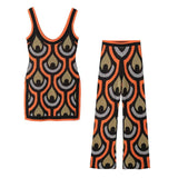 Znbbw Spring Jacquard Knitted High-Forked Skirt Bright Silk Jacquard Knitted Trousers Set