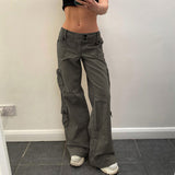 Street Hot Girls 2024 Summer Low-Waisted Double-Row Fashion Artificial Multi-Pocket Denim Casual Pants