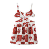 Znbbw Summer Print Hollowed-Out Suspender A-Shaped Skirt Dress