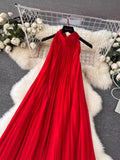 Znbbw Dress Women's Spring / Summer 2024 New Heavy Industry Pleated Chiffon Neck Beach Skirt Medium Length Skirt