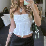 Pure Desire White Sling Top Chest-Shaped Slim Lace Lace Belt Bare-Back Girl Vest 2024 New Fashion