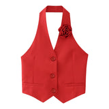 Znbbw Spring Flower Decorated Collar Mini Half Skirt Suit