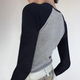 Street Portrait Printed Shoulder-Inserted Long-Sleeved T-Shirt 2024 New Retro Slim And Skinny Bottom Shirt