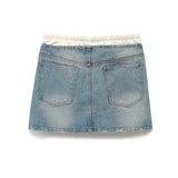 Znbbw New Spring Style Literature And Art Retro Style Tie Slim And Show Thin Spliced Denim Skirt 6688012