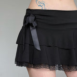 Dark Pure Desire Hot Girls Lace Spliced Bow Half Skirt 2024 Low-Waisted Sexy Ballet A-Shaped Cake Skirt