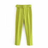 Znbbw 2024 New Pleated Multi-Color Harlan Pants Leisure Solid-Color Women's Pants Belt