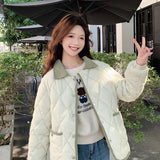 Small Fragrant Wind Diamond Lapel Cotton Coat Female Layer Sense Short Small Loose Lapel Cotton Jacket With Cotton Coat