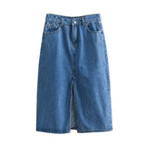 Znbbw New Denim Split Design Medium-Length Skirt 2569999