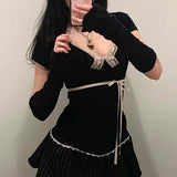 Sweet Girl Lace Bow Solid Color Short-Sleeved T-Shirt Style Stylish Casual Shirt New Style In Summer