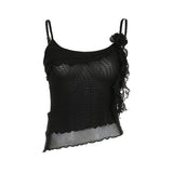 Spicy Girl Style Three-Dimensional Flowers Lotus Leaf Edge Stitching Irregular Net Gauze Solid Color Sling Vest 2024 Summer New Style
