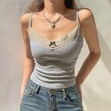 New Spice Girl Style Fashion Knitted Lace Spliced Round Collar Navel Vest In Summer 2025