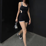 2025 Summer New Women's Dress Slim, Thin, Color Bag Edge Hollowed-Out Waist Sexy U-Collar Jumpsuit