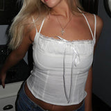 Pure Desire White Sling Top Chest-Shaped Slim Lace Lace Belt Bare-Back Girl Vest 2024 New Fashion