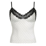 Playful Girl Feeling Lace Splicing Small Sexy V-Neck Body Wave Point Sling Vest 2024 Spring / Summer New Style