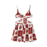 Znbbw Summer Print Hollowed-Out Suspender A-Shaped Skirt Dress