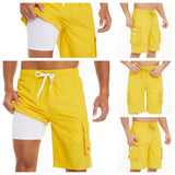 Znbbw Pants Solid Color Multi-Pocket Fake Two Double-Layer Overalls Five-Point Fitness Running Leisure Sports Shorts