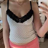Playful Girl Feeling Lace Splicing Small Sexy V-Neck Body Wave Point Sling Vest 2024 Spring / Summer New Style