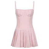 Sweet And Spicy Girl Chest Pleated One-Word Collar Small Sling Waist Show Thin Pleated Dress Pure Desire Girl Short Skirt
