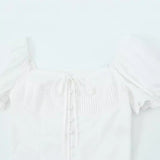Znbbw New French Vintage Design Pleated Square Collar Bubble Sleeve Shirt