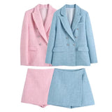 Znbbw Spring Plaid Textured Double-Breasted Suit Coat Textured Skirt Suit