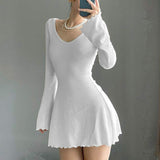 2025 Autumn Knitting Material New Women's Wear Ins Online Celebrity Personality Fashion Black-And-White Basic Slim Dress