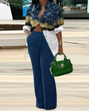 Znbbw New Women's Fashion And Leisure Printed Long-Sleeved Trousers Suit