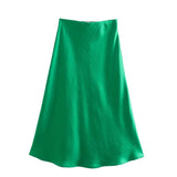 Znbbw 2024 New Elastic Waistline Simple Full-Color Satin Full-Length Skirt