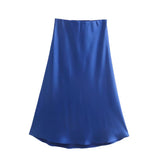 Znbbw 2024 New Elastic Waistline Simple Full-Color Satin Full-Length Skirt