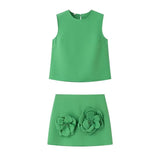 Znbbw New Spring Style Simple Vest With Two Sets Of Floral Decorative Skirt