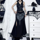 Znbbw Summer 2024 New Spicy Girls Hip Skirt Gothic Print High Sexual Split Half Skirt Woman