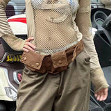 Western Style Retro Four-Button Waist Bag 2025 Summer New Punk Style Waist Accessories Ultra-Wide Belt