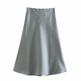 Znbbw 2024 New Elastic Waistline Simple Full-Color Satin Full-Length Skirt