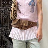 Western Style Retro Four-Button Waist Bag 2025 Summer New Punk Style Waist Accessories Ultra-Wide Belt